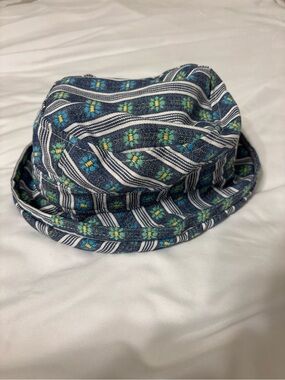 Heaslip Vintage Blue Floral Stripe Bucket Hat Canada One Size Retro Cotton